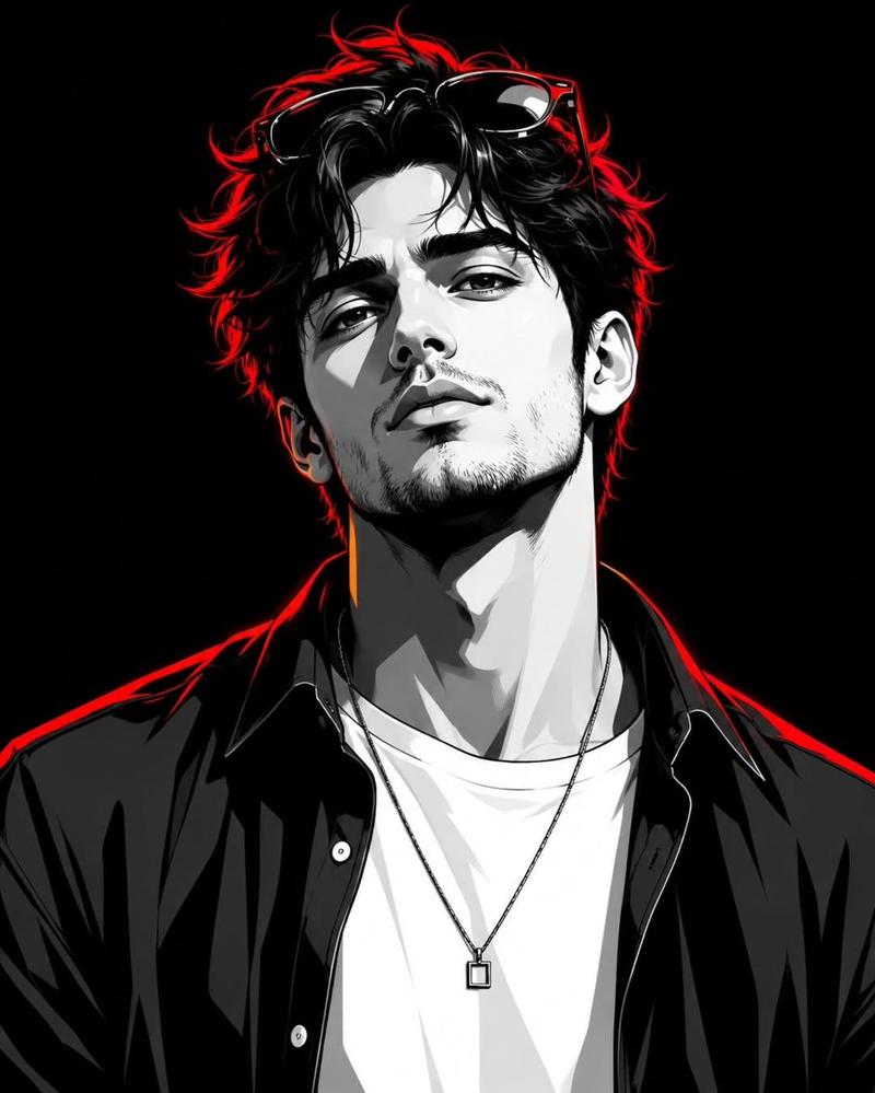 Monochrome Portrait with Neon Rim Light