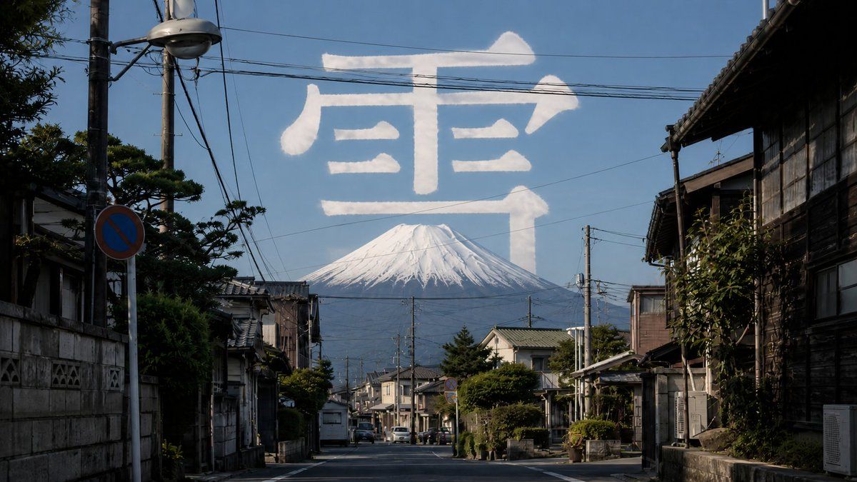 富士山街道与云朵汉字