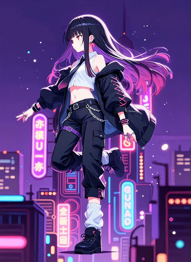 霓虹午夜动漫街头风少女
