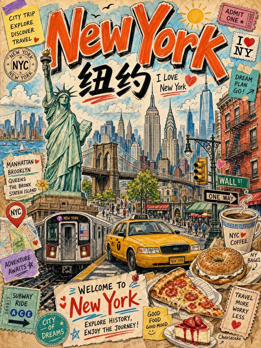 复古纽约旅行拼贴画