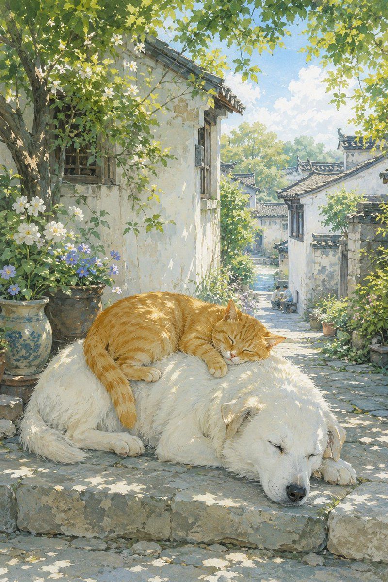 夏季东方庭院插画