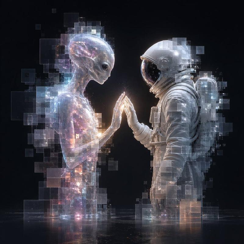 像素玻璃外星人与宇航员的邂逅