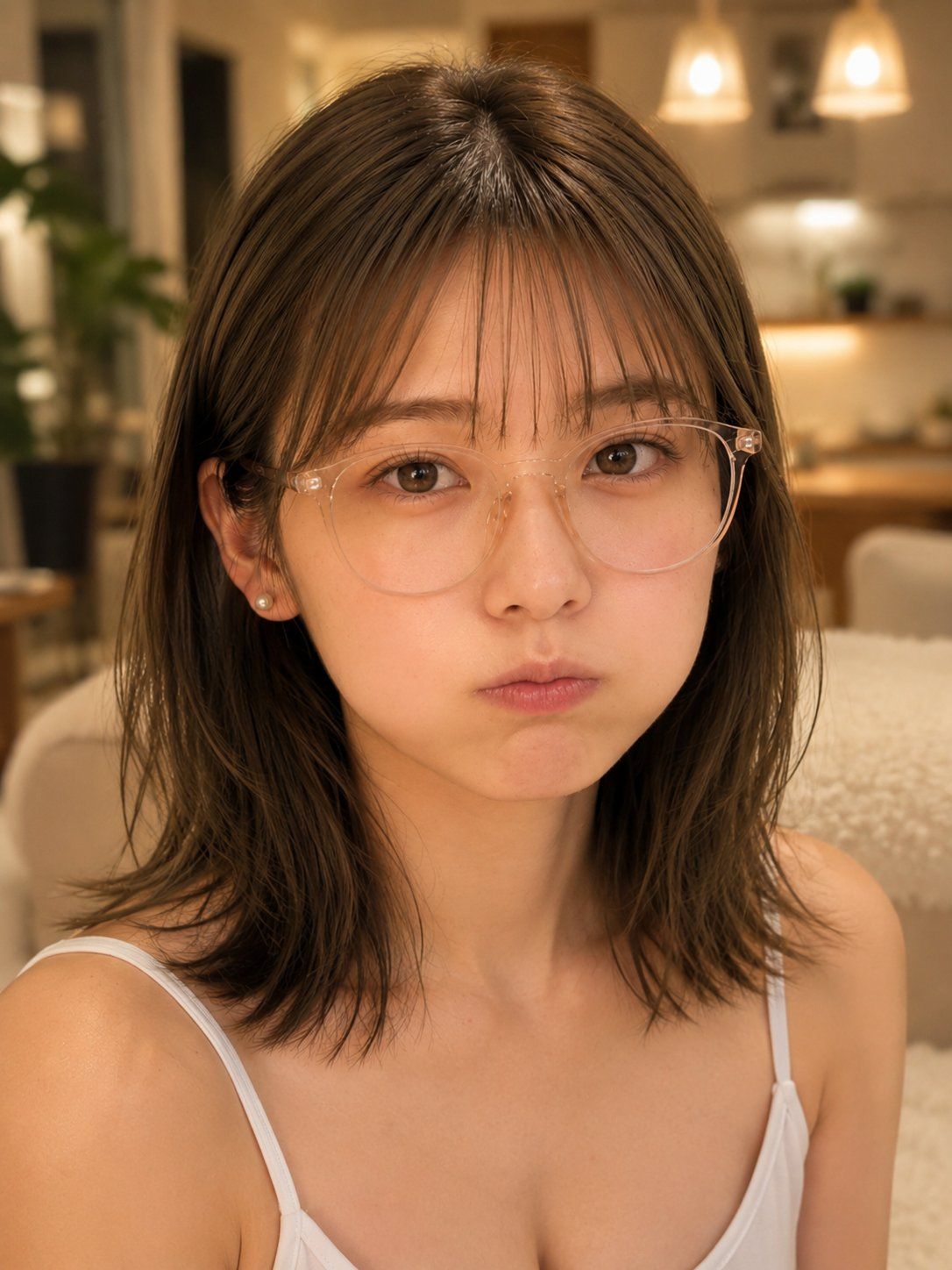 温馨室内嘟嘴自拍人像