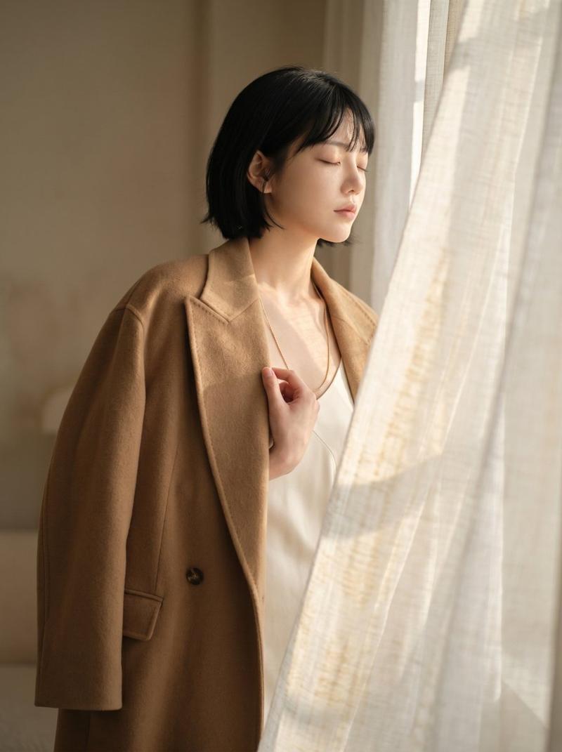 静奢风驼色大衣人像
