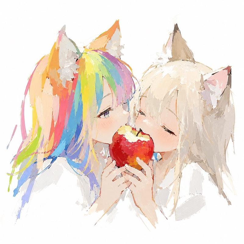 彩虹发色猫耳少女艺术创作