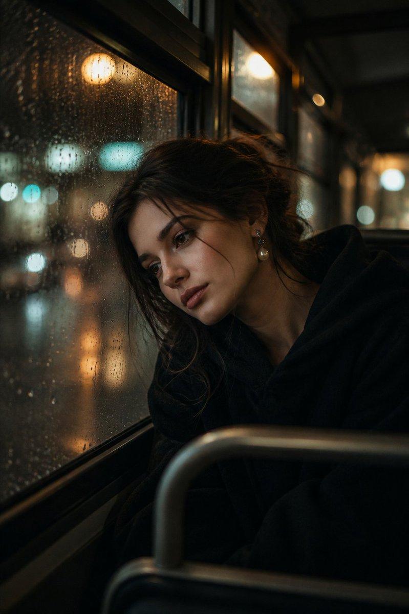 忧郁雨夜巴士肖像