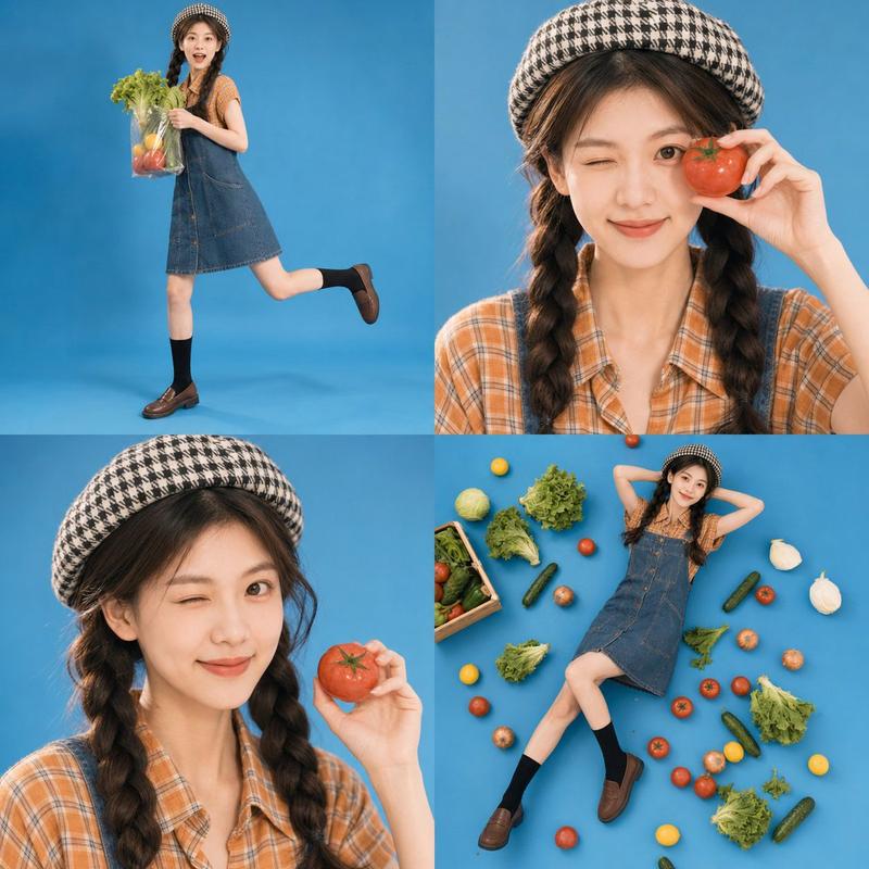 复古市集少女照片拼贴