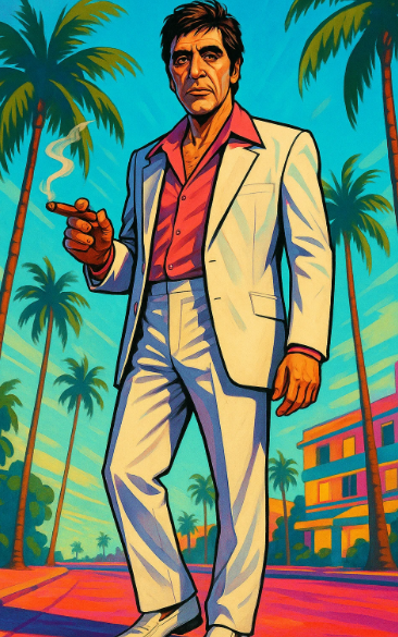复古迈阿密 GTA 风格角色海报