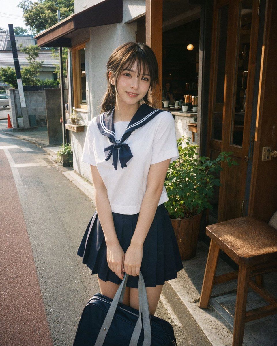 一次性胶片风格水手服 Cosplay 人像