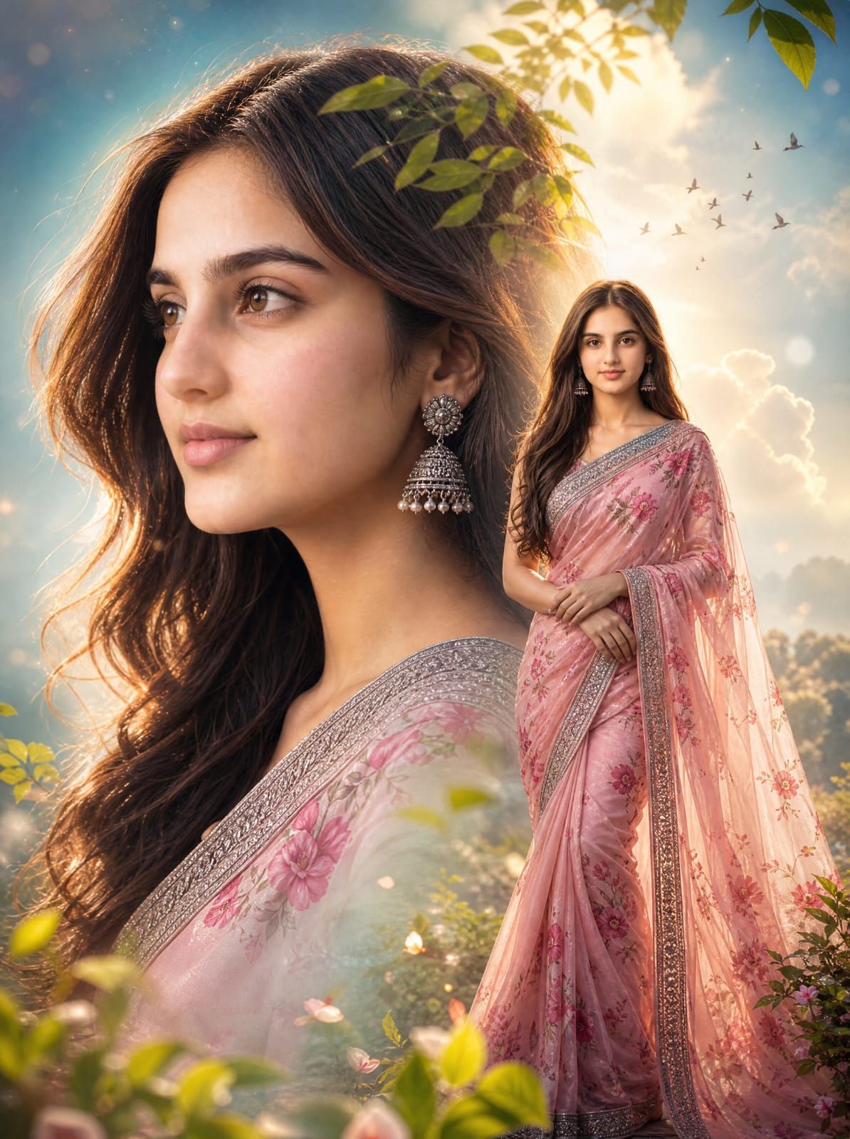Cinematic Saree Double Exposure Portrait