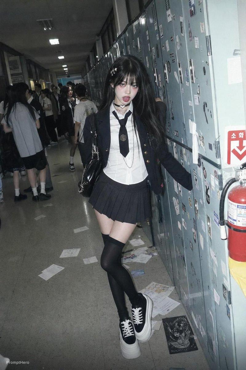 闪光灯摄影风格:学校走廊制服照