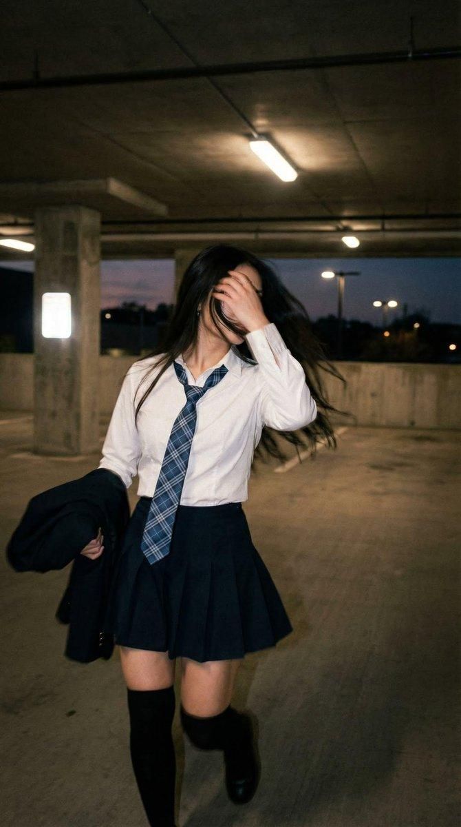 电影感女学生停车场摄影
