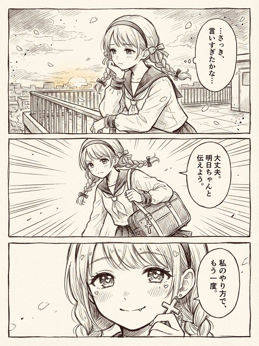 三格少女漫风格天台漫画