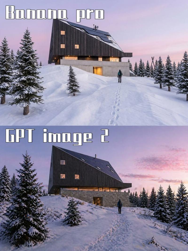 双面板雪景木屋模型对比