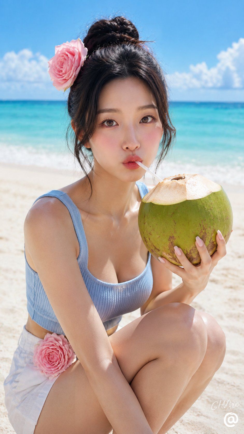 Summer Beach Portrait with Coconut