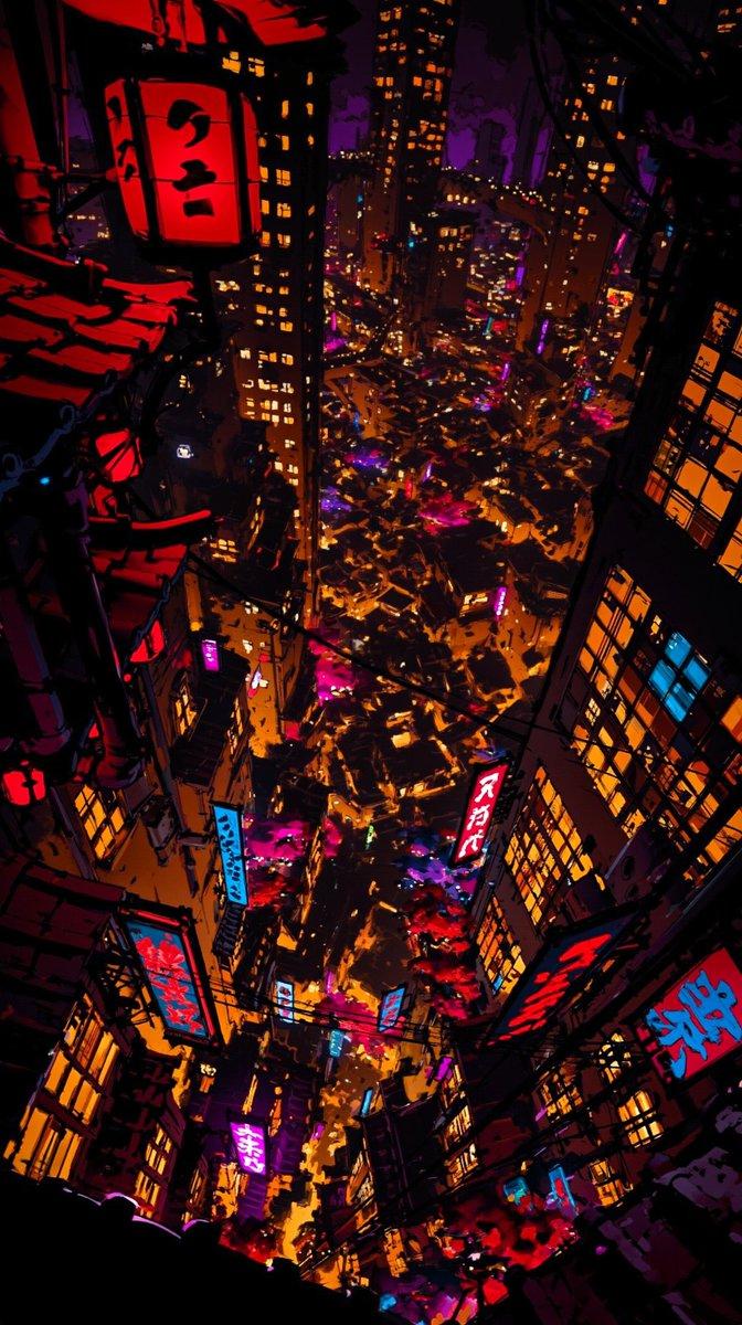 超现实霓虹日本大都市俯瞰图