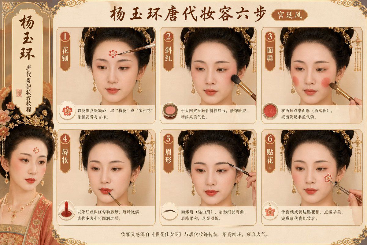 唐代妆容步骤提示词