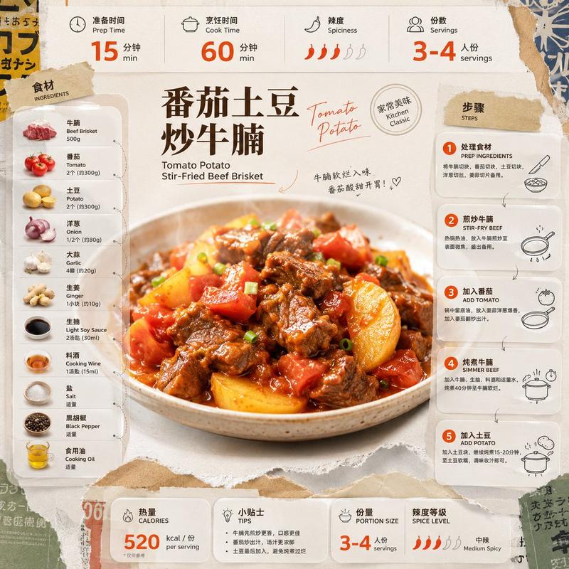 番茄土豆炖牛腩食谱信息图