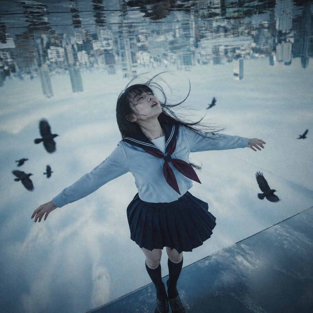 倒挂天空的女学生