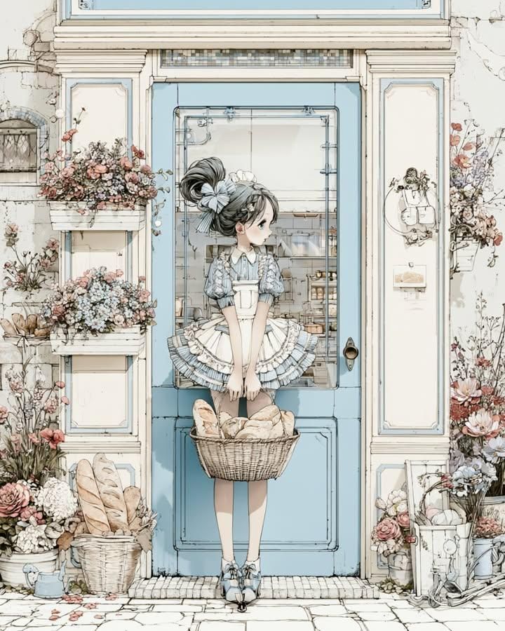 复古面包店动漫插画
