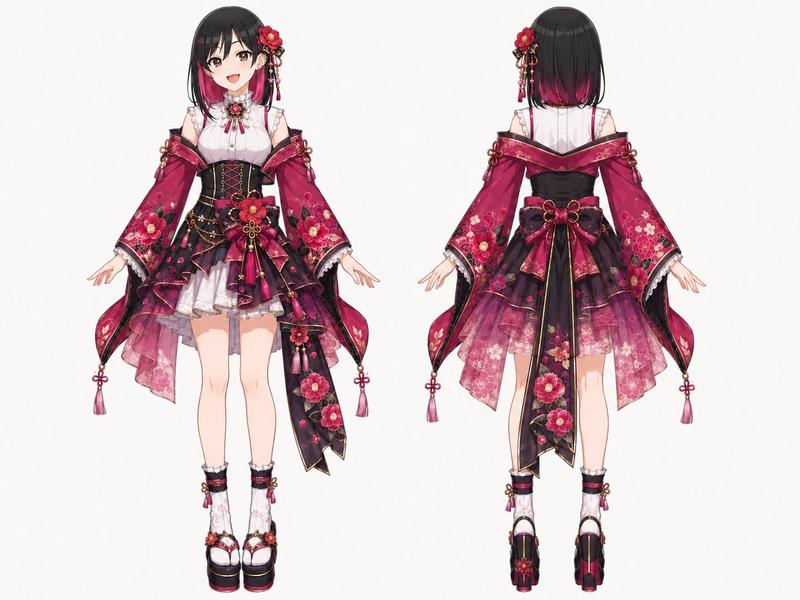 和风摩登花卉偶像服饰设计图