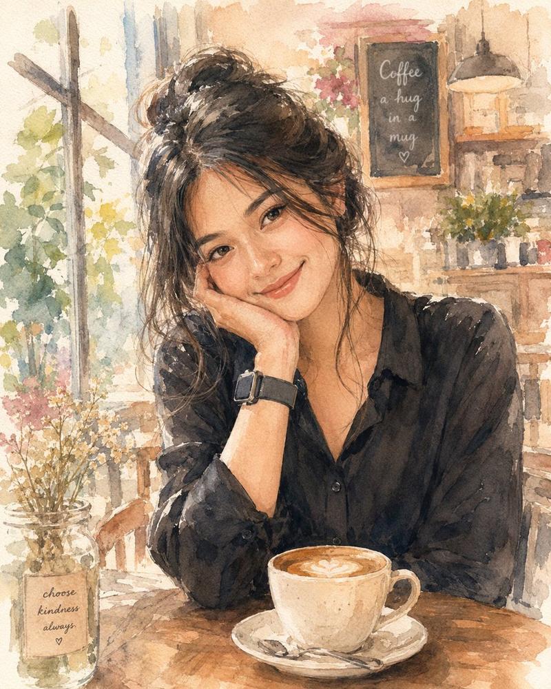 柔和水彩咖啡馆插画