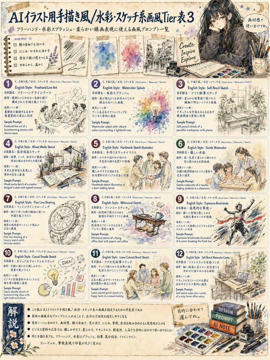 日式水彩素描风格分级海报