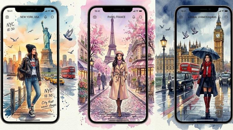 水彩风格旅行 App 手机样机