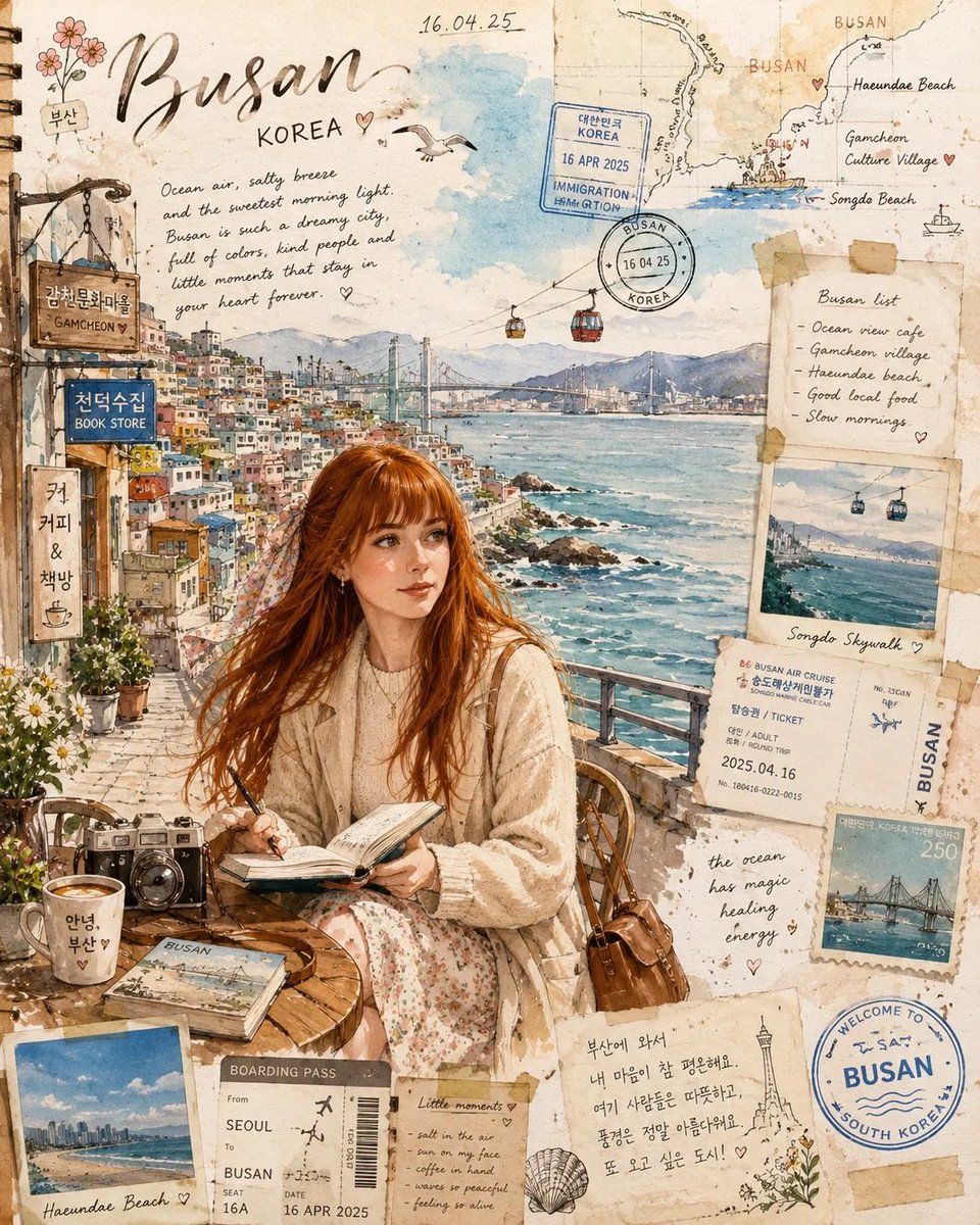 水彩旅行手账插画