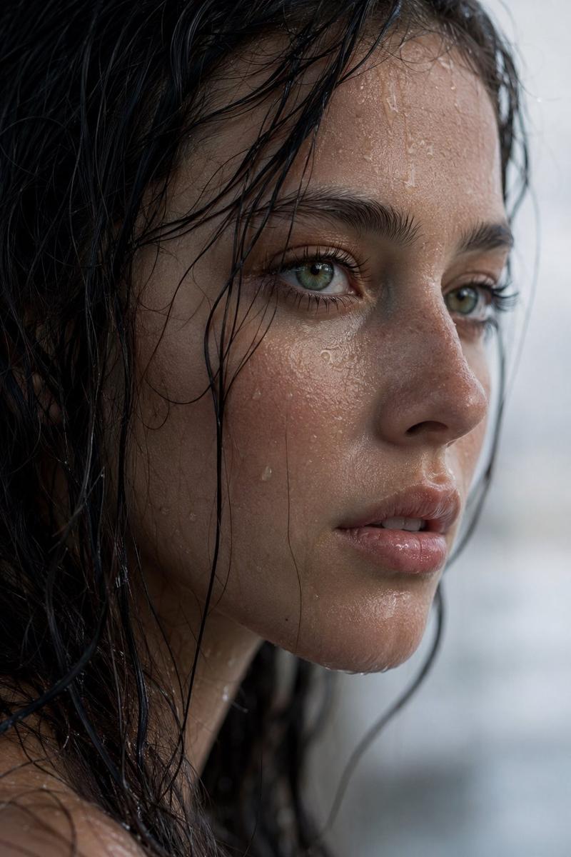 Realistic Wet Close-Up Portrait