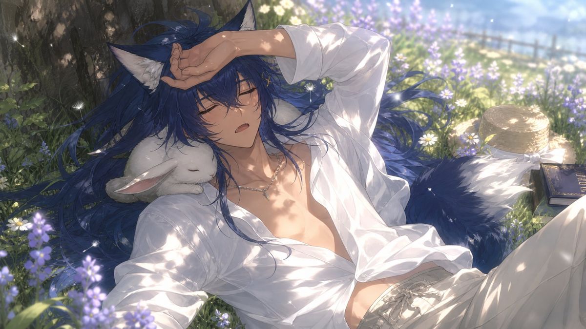 狼少年夏日草地小憩