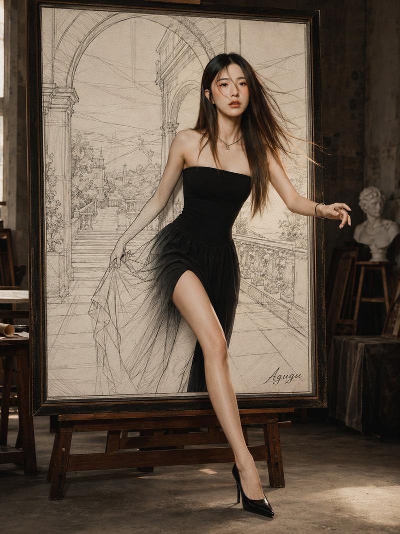 走出素描画的女性