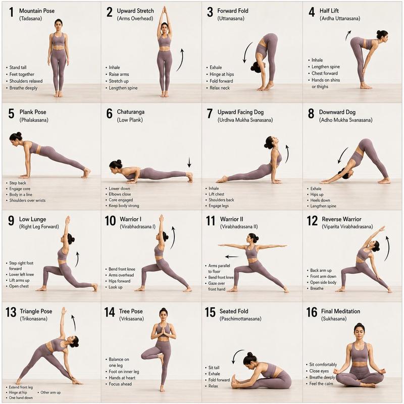 16-Panel Yoga Instructional Storyboard