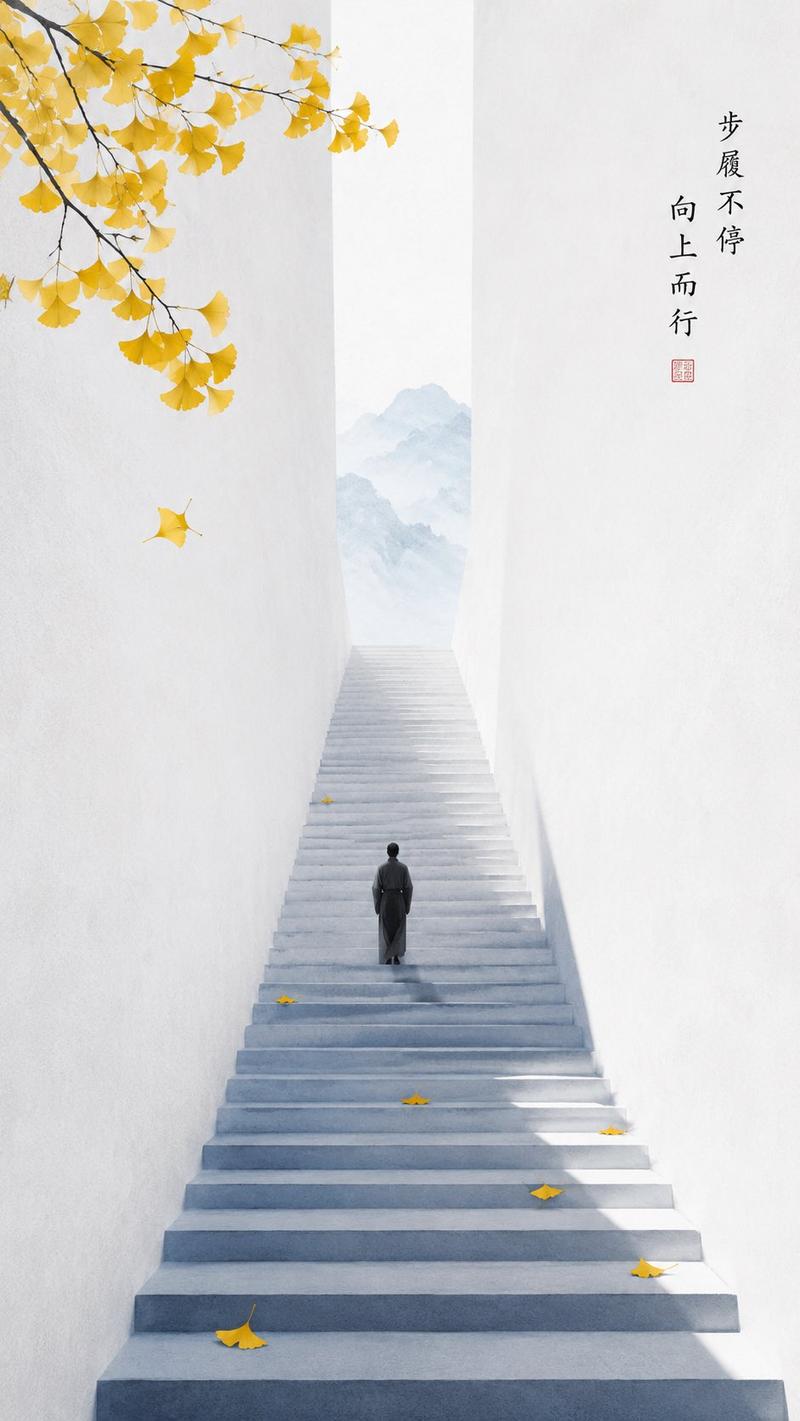 禅意极简秋日阶梯海报