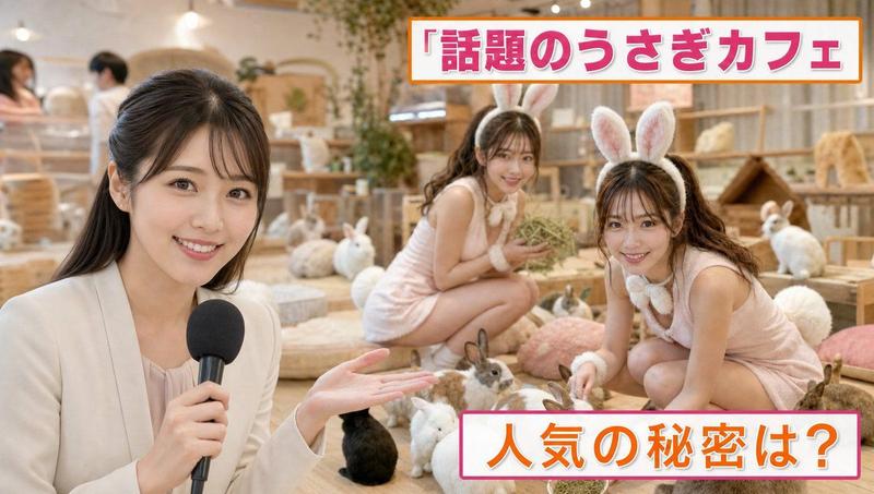 YouTube Thumbnail - Japanese TV News Rabbit Cafe