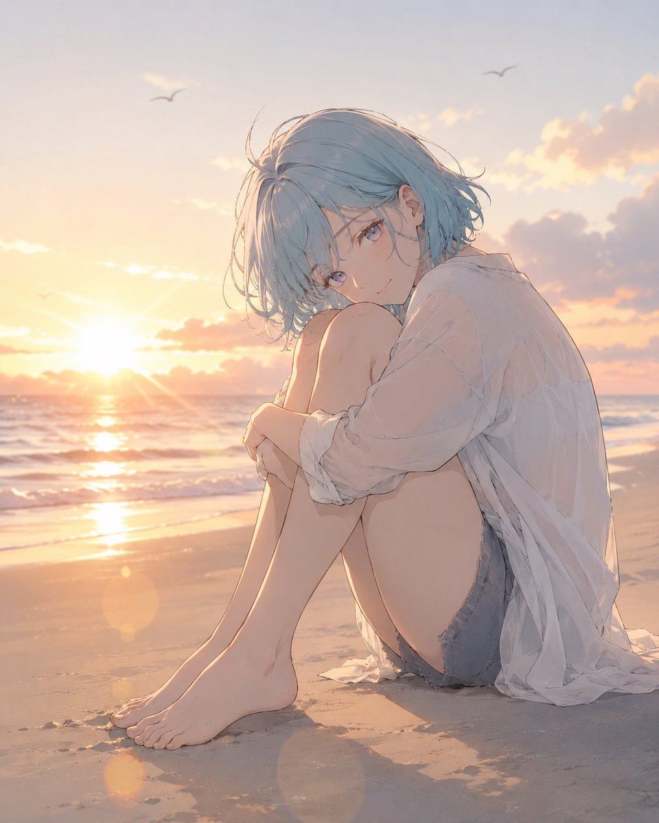 Profile / Avatar - Anime Girl at Sunset Beach 1