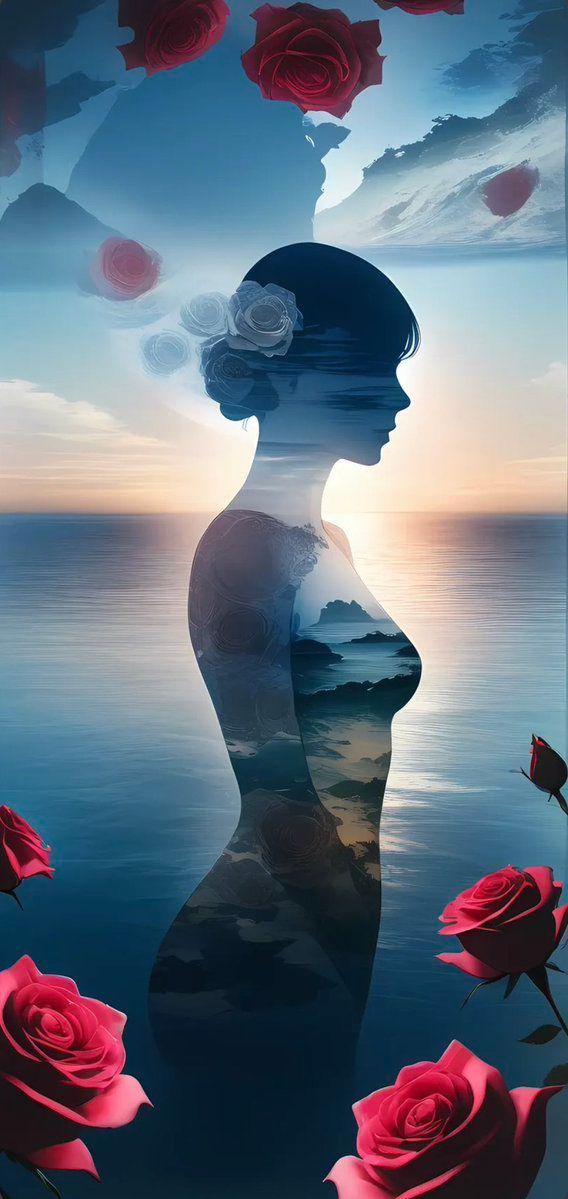 Social Media Post - Surreal Rose Ocean Silhouette